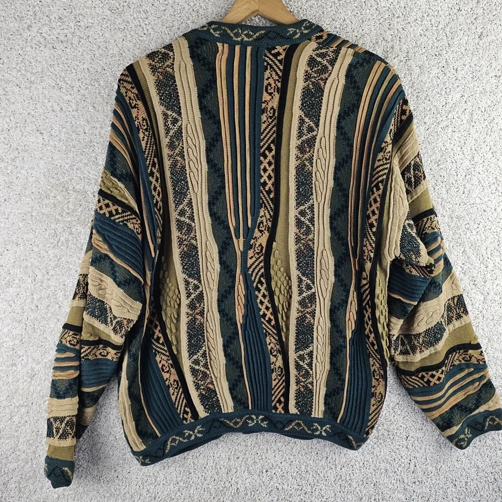 Vintage Tundra Canada Knit Sweater Cardigan Size Large 90s Coogi Style 3D Cotton